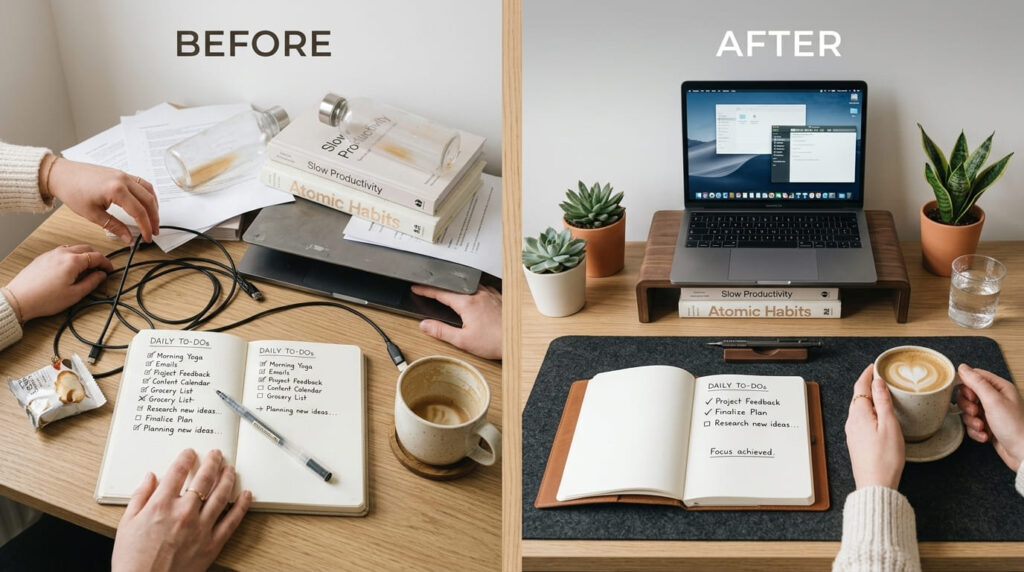 clean and organized home office desk setup for better productivity