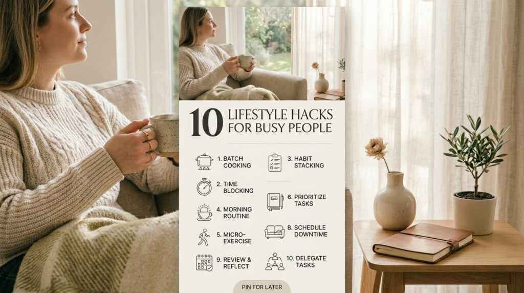 10 lifestyle hacks for busy people pinterest pin design aesthetic