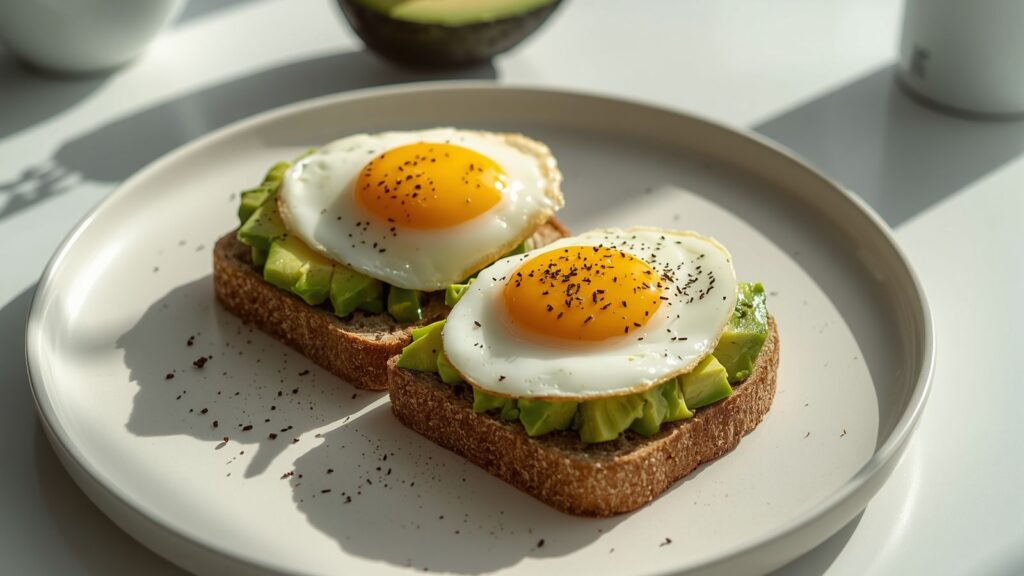 egg and avocado toast high protein breakfast with whole grain bread