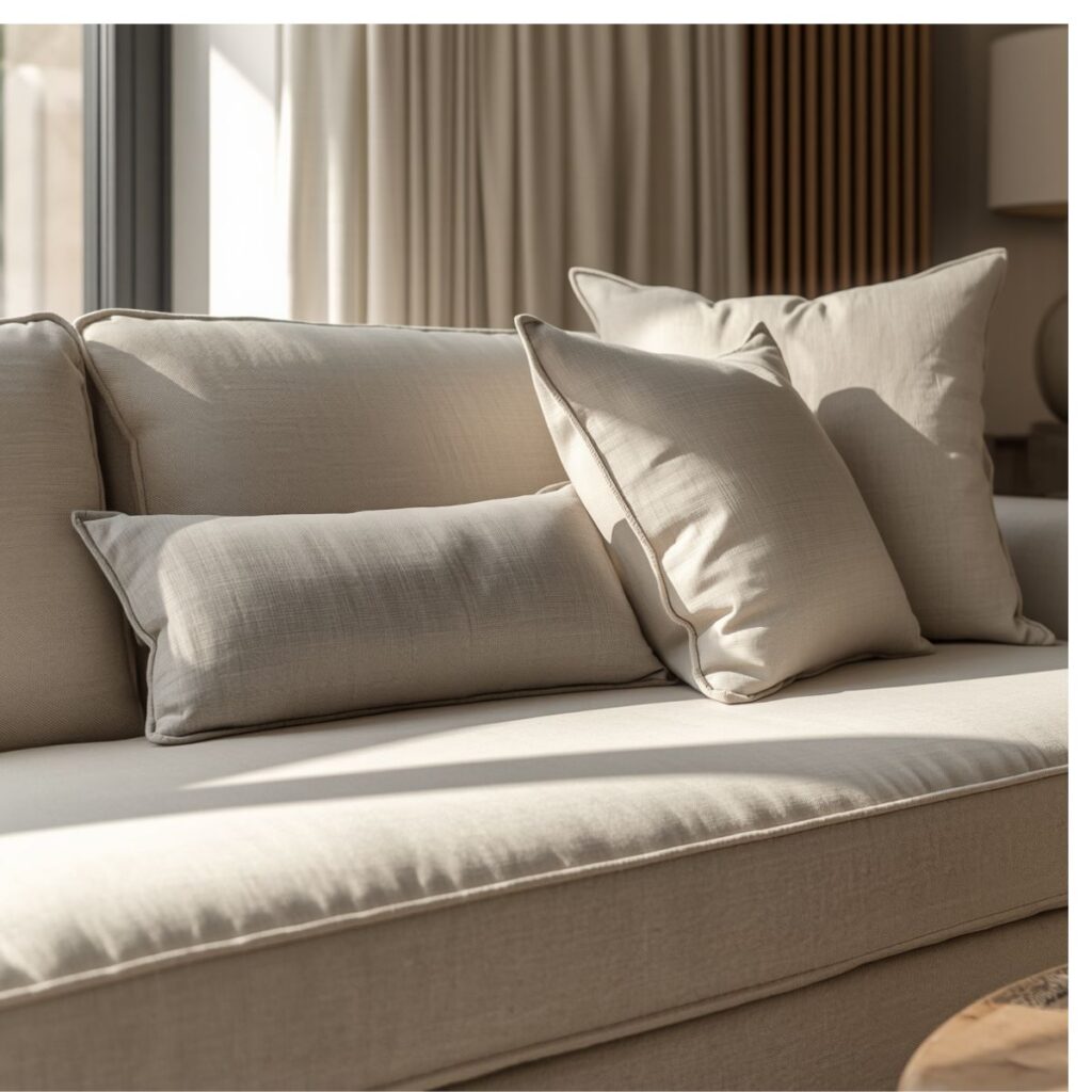Neutral decorative pillows for couch styling
