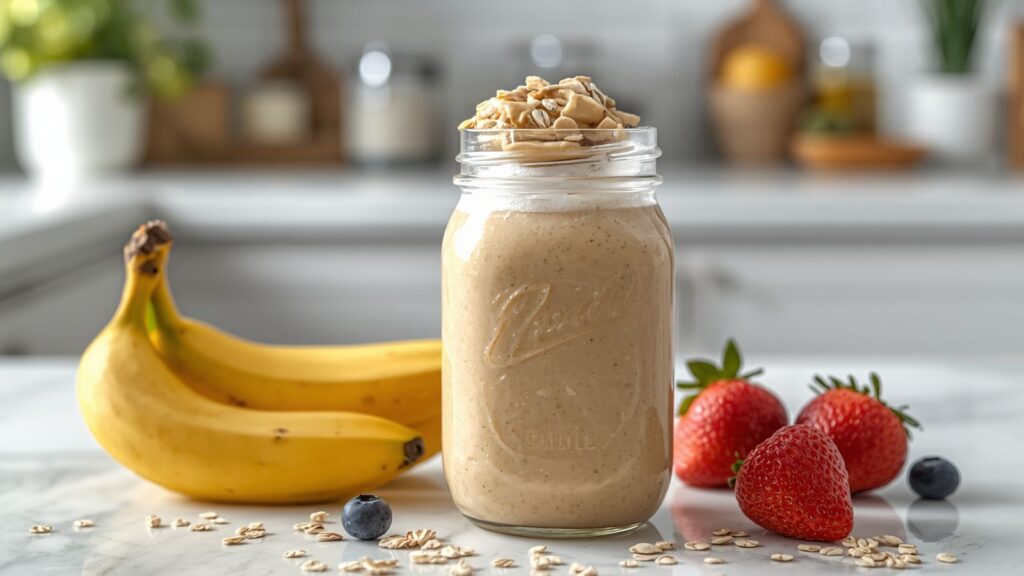 protein smoothie high protein breakfast with banana and peanut butter