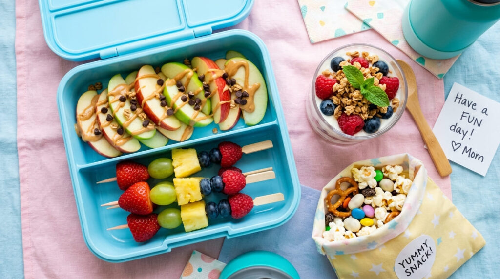 Fun school lunch side ideas kids will actually eat
- apple nachos yogurt parfait and fruit skewers