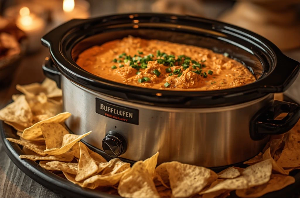 Buffalo chicken dip appetizer for 4th of July party