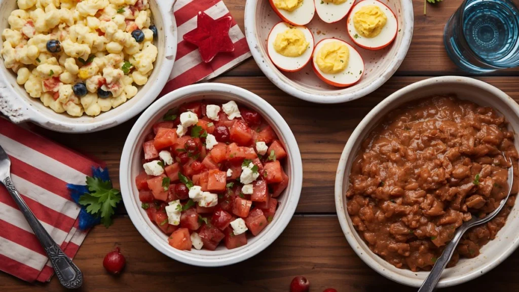 4th of July food ideas – classic side dishes including mac salad, deviled eggs and watermelon salad
