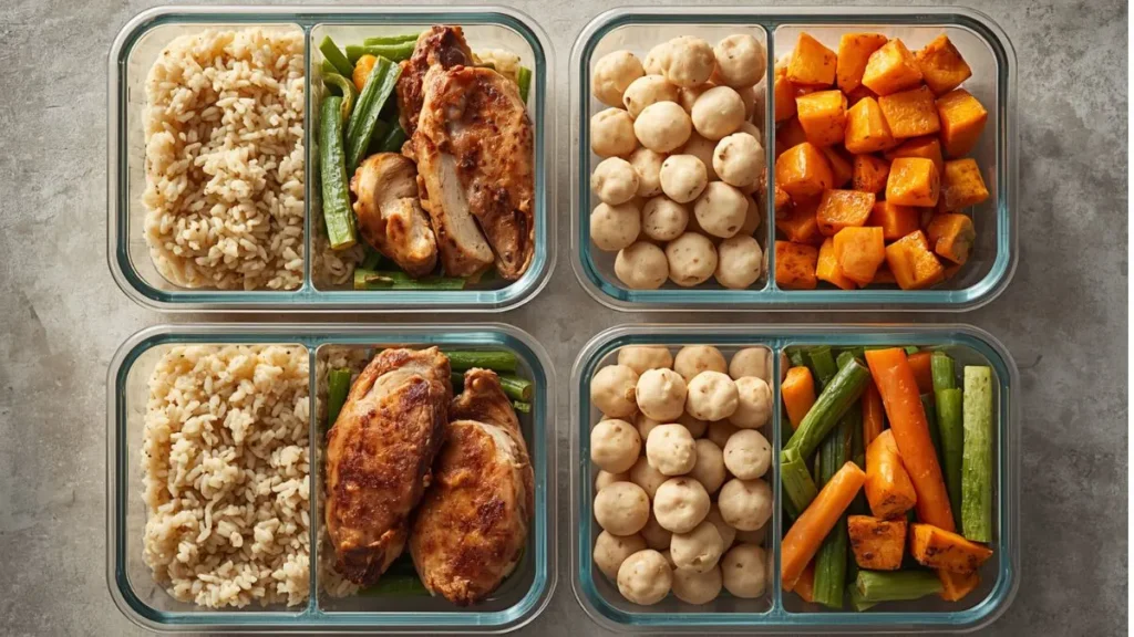 meal prep healthy lunch ideas for work and school
in glass containers — Sunday batch cooking