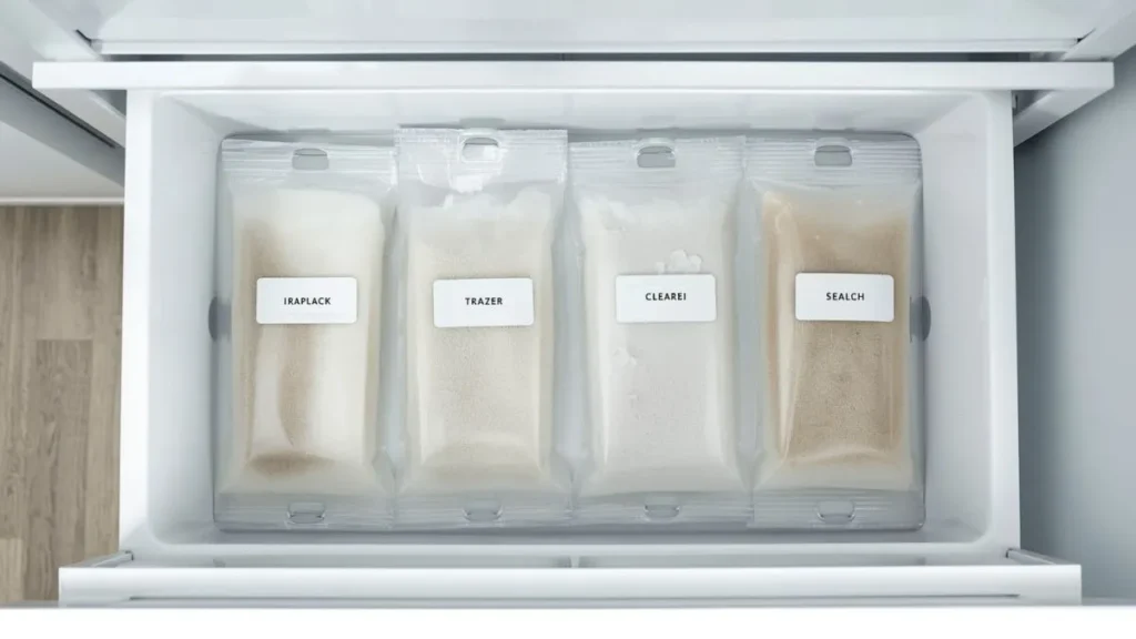 Reusable ice packs for lunch bags stored flat in freezer overnight