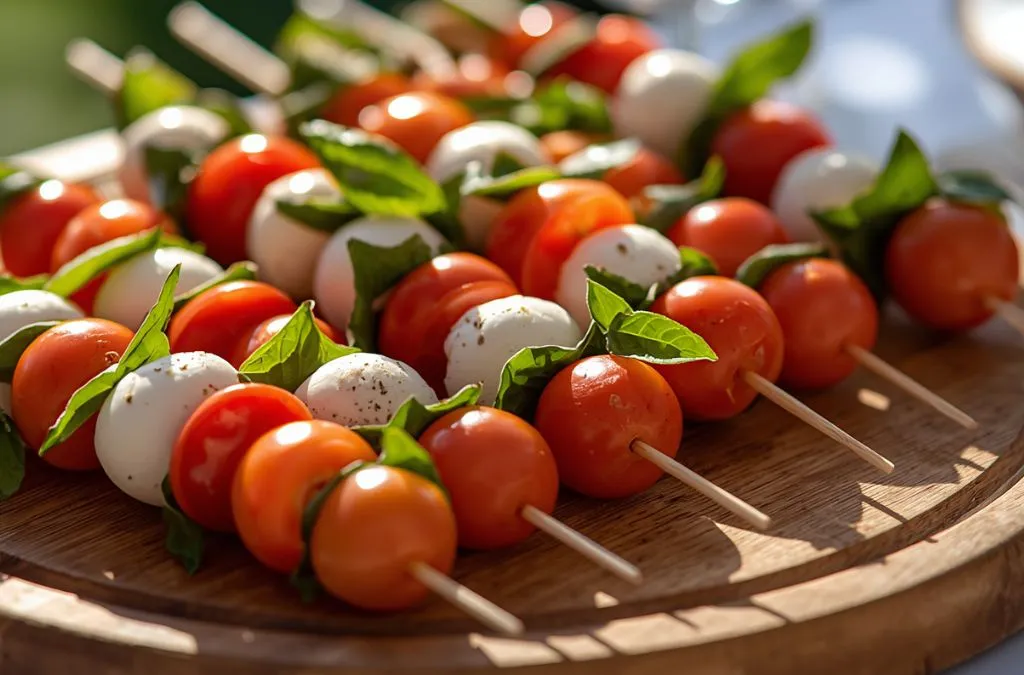 Caprese skewers appetizer for 4th of July party