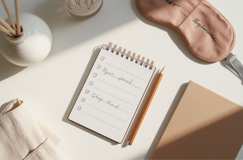 Simple daily stress management routine checklist on a calm desk setup