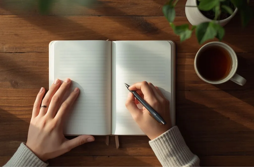 Person writing in a guided journal to relieve daily stress