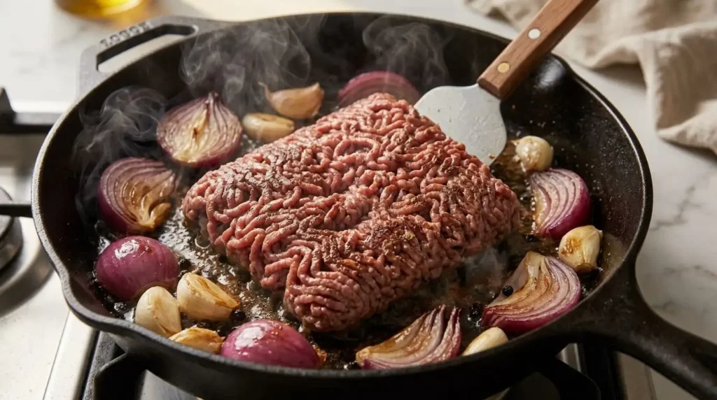 Browning ground beef for stuffed peppers filling