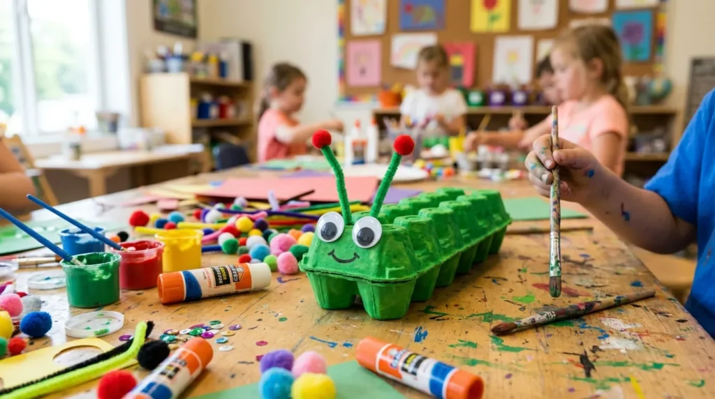 Egg carton caterpillar craft idea for spring crafts for kids
