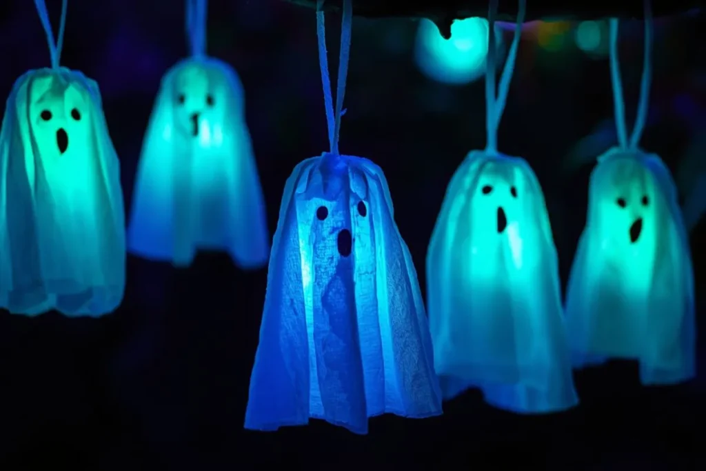 Halloween ornament ideas using glow-in-the-dark ghost decorations