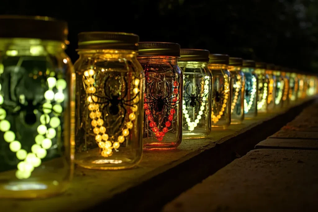 Glowing mason jar lantern Halloween ornament idea for walkways