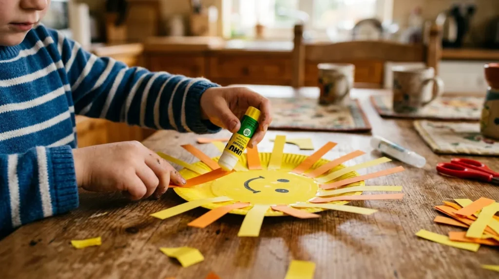 Easy paper plate sun craft, one of many spring crafts for kids