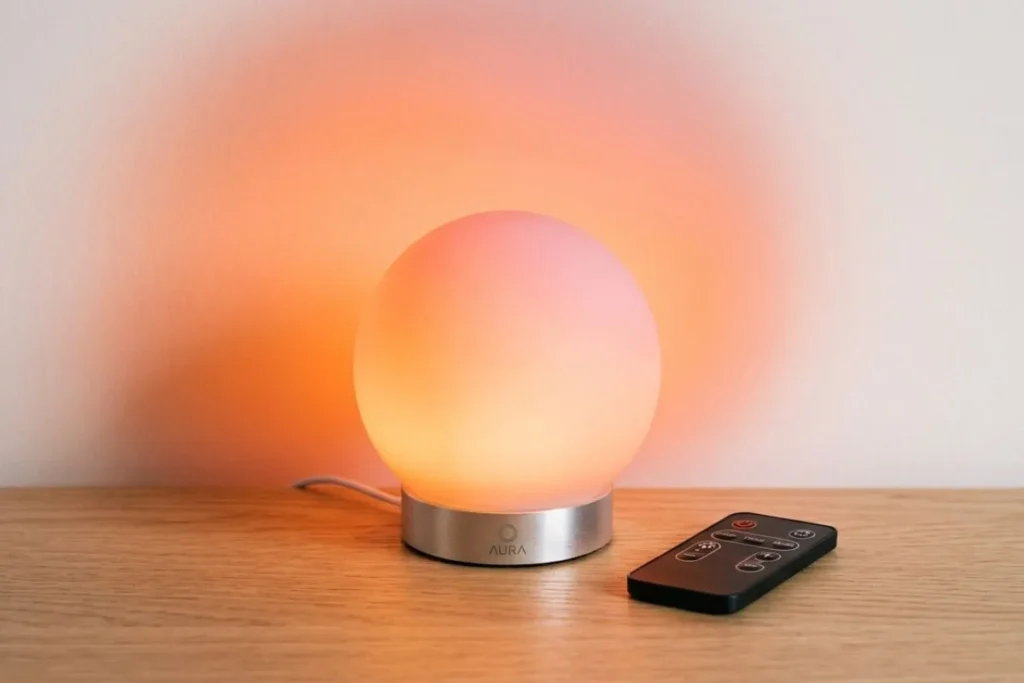 Ambient LED mood lamp used for small space decor ideas — sunset lighting mode