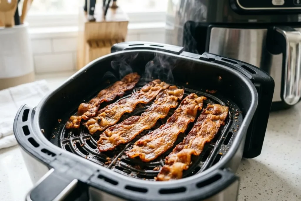 Cooking breakfast recipes with turkey bacon in an air fryer
