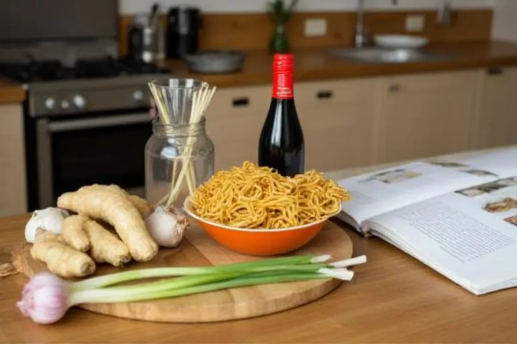 Fresh ingredients used in easy Chinese noodle recipes at home