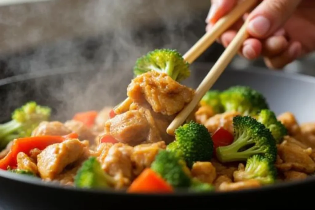 "Collection of healthy Chinese recipes including steamed dumplings, bok choy, and shrimp stir-fry"