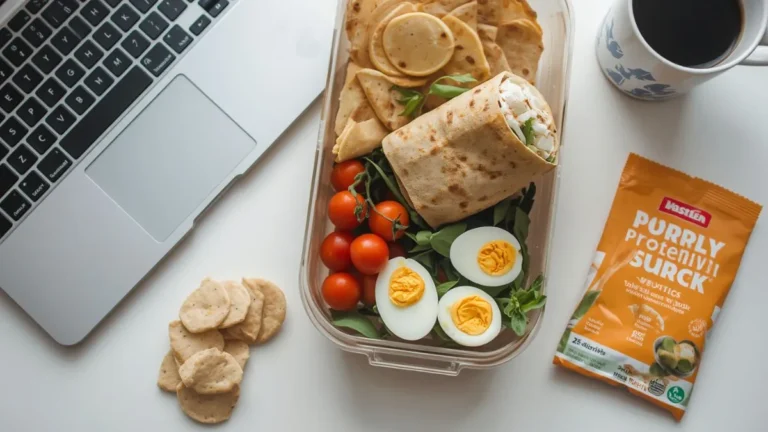 10 simple lunch ideas for weight loss for work on a budget packed in a lunch box on an office desk