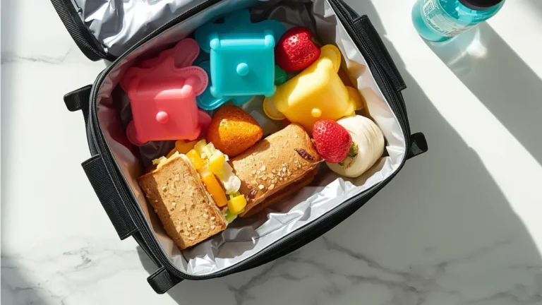 Best reusable ice packs for lunch bags arranged in an insulated lunchbox with food