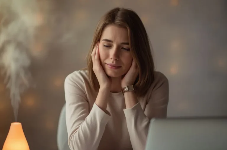 Daily stress management routine for busy professionals with calming desk setup