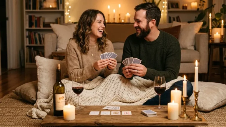 At-Home Date Night Ideas for married couples playing games by candlelight