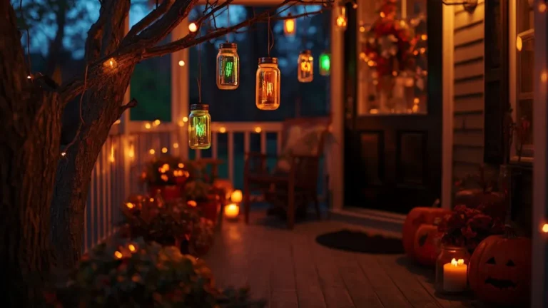 17 genius Halloween ornament ideas displayed on a glowing porch at night