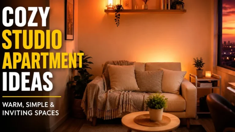 Small space decor ideas — cozy studio apartment corner lit with warm ambient lighting